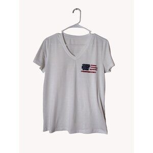 America Tshirt Womens Small Short Sleeve Red White Blue Vneck